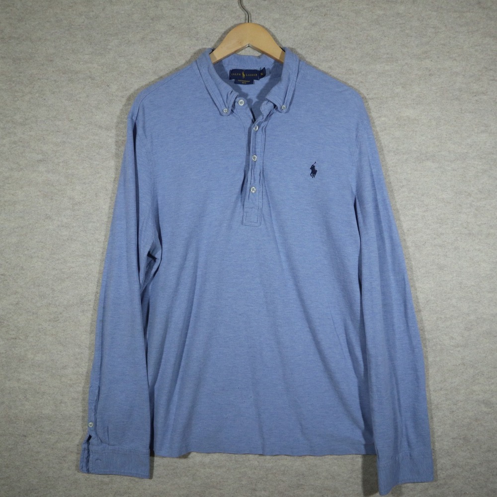 Polo Ralph Lauren Long Sleeve Shirt Mens XL Blue Featherweight Mesh Polo Y2K 90s